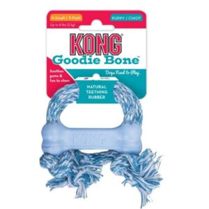 KONG PERRO CAUCHO PUPPY HUESO CON CUERDA X-SMALL KP51 KO AZUL (AGOTADO)