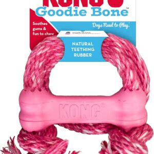 KONG PERRO CAUCHO PUPPY HUESO CON CUERDA X-SMALL KP51 KO ROSADO (AGOTADO)