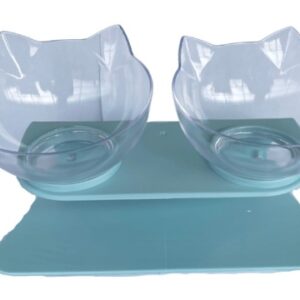 COMEDERO DOBLE CARA DE GATO AZUL