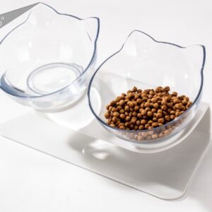 COMEDERO DOBLE CARA DE GATO BLANCO