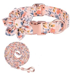 COLLAR Y TRAÍLLA FLOR M-DURAZNO