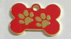 PLACA ROJA HUESO CON HUELLAS  DORADAS MEDIANO