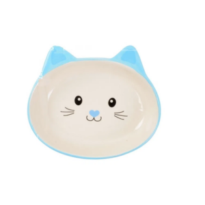 COMEDERO CERAMICA PLANO CELESTE CARA GATO PC07 (AGOTADO)