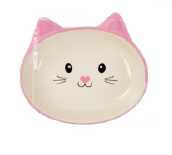 COMEDERO CERAMICA PLANO ROSA CARA GATO PC07