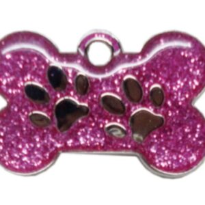 PLACA HUESO GRANDE HUELLAS FUCSIA CON ESCARCHA