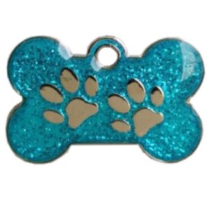 PLACA HUESO PEQUEÑA HUELLAS CELESTE CON ESCARCHA