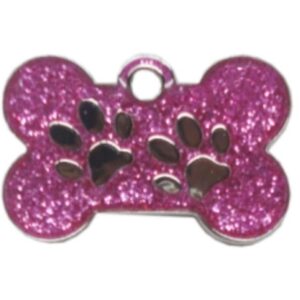 PLACA HUESO PEQUEÑA HUELLAS FUCSIA CON ESCARCHA
