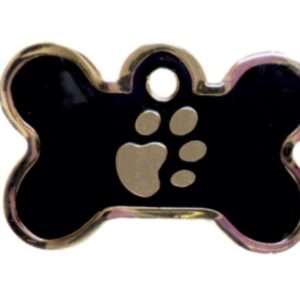 PLACA HUESO PEQUEÑA NEGRA HUELLA DORADA