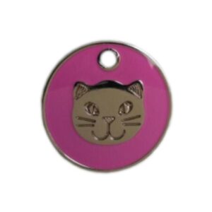PLACA REDONDA FUCSIA GATO PLATEADO