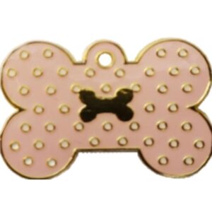 PLACA HUESO ROSA PUNTOS BLANCOS HUESO DORADO